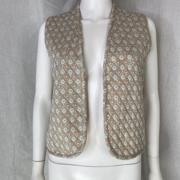 Vintage 60s quilted micro floral Union Tag vest blush pink sage green - Picture 5 of 9
